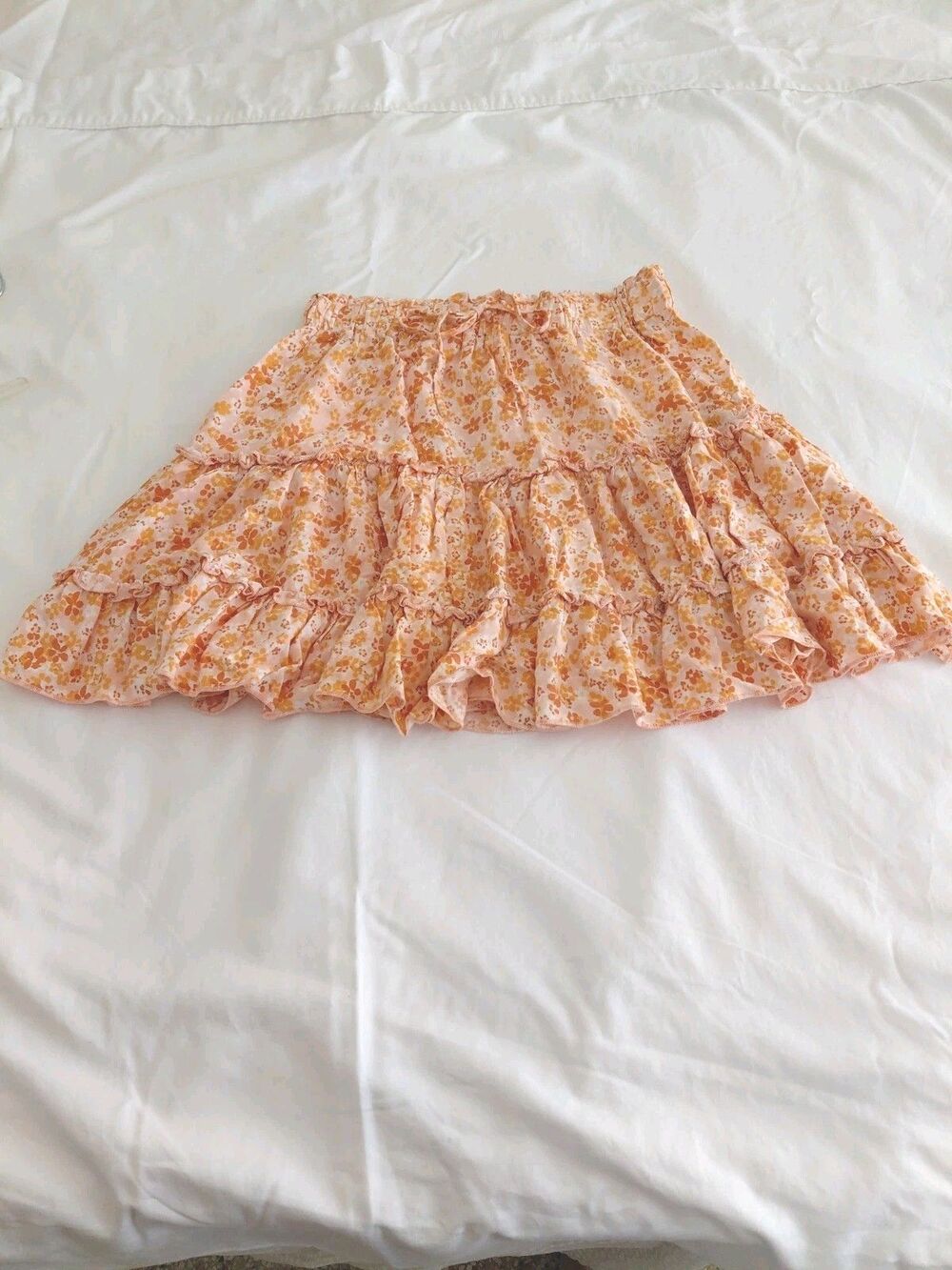 New Look Women's M Floral Mini Skirt Elastic Waist 100% Rayon Tiered Ruffle